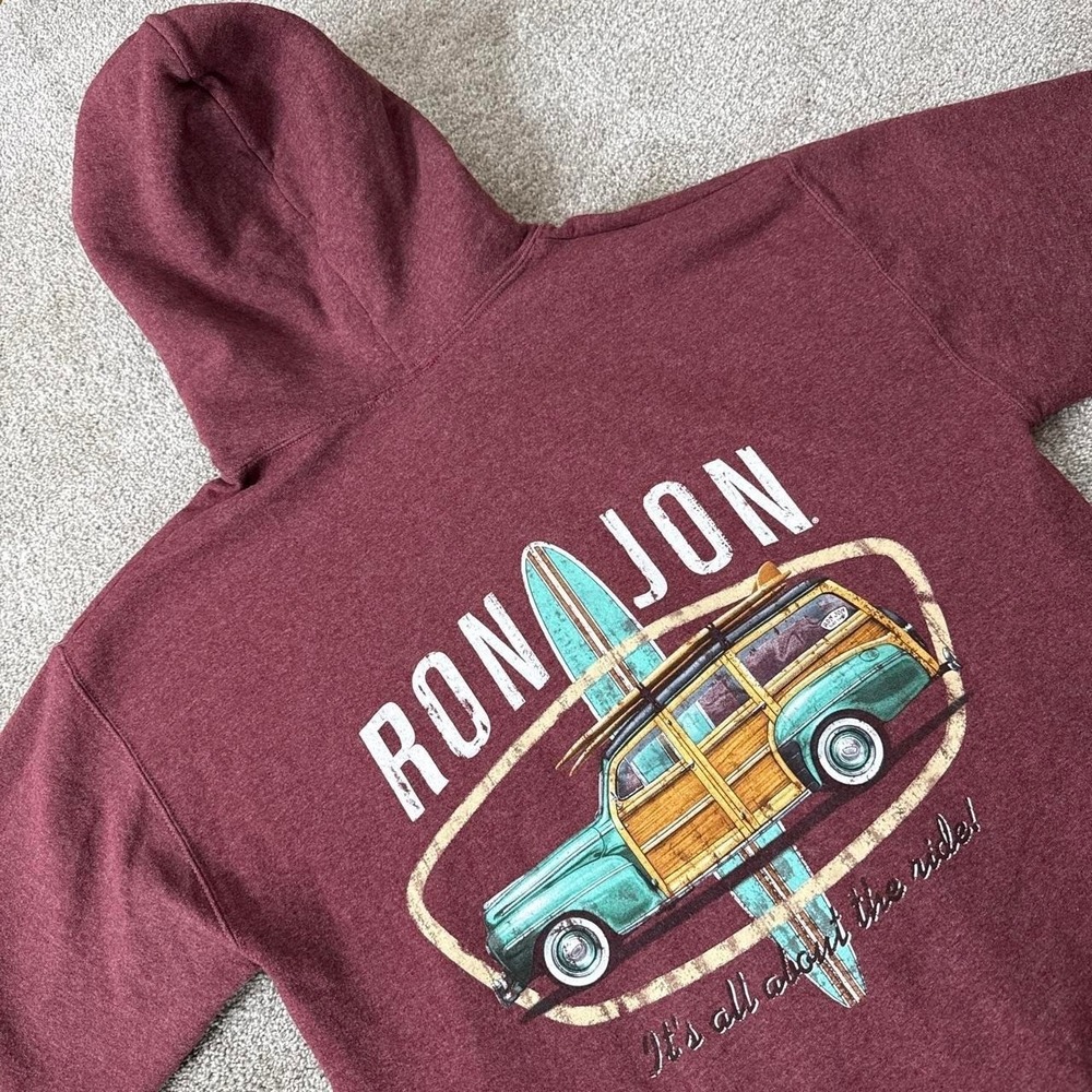 Ron Jon Burgundy Hoodie Surfboard Car Graphic Men's Medium